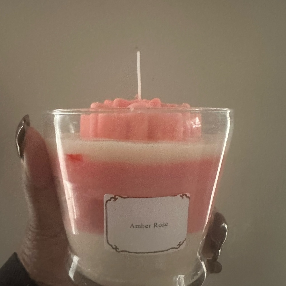 Amber Rose Pink and White Scented Candle